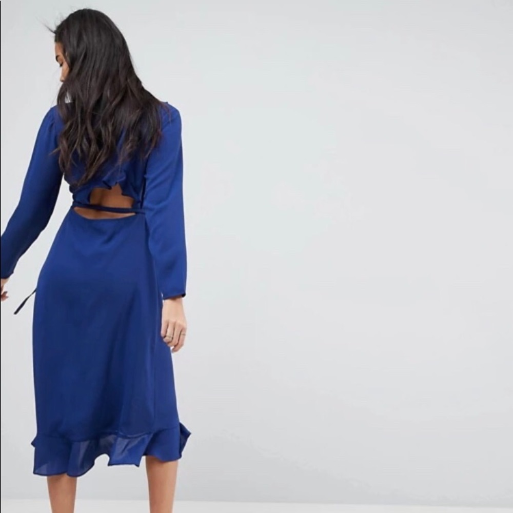 ASOS Blue Wrap Ruffle Dress - Picture 2 of 3
